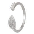 Silver open arrow ring with cubic zirconia inlay and asymmetric leaf design - Silver Pave Leaf Open Ring (8453)
