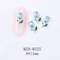 Detail of 6x11mm blue tulip nail art alloy charm with green leaves on white background - Pale Blue Tulip White K Base (8525)