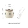 Large ceramic lard pot with floral pattern, lid and matching white spoon set - Qianye Wuyu Leaves (1200ml)