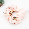 Pink velvet Christmas scrunchie with reindeer and candy cane prints for women - Christmas Print 02# Pink