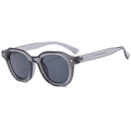 Modern square transparent grey sunglasses with dark grey lenses in a 45-degree angle view - Translucent Grey Frame Grey Lens