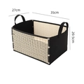 Foldable black felt storage basket with mesh side and handles measuring 35x27x20.5cm - Foldable Felt Bamboo Woven Style (35*27*20.5cm)