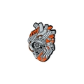 Mechanical heart enamel brooch featuring orange gears and steampunk aesthetic details - Cyberpunk Mechanical Heart