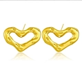 Elegant gold liquid heart-shaped stainless steel stud earrings in textured finish - Liquid Metal Heart Studs