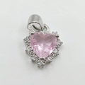 Collana d'argento con grande ciondolo a cuore in gemma rosa e contorno di piccoli cristalli - Ciondolo Cuore Rosa HS0005 Argento