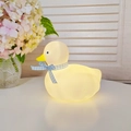 Cute glowing yellow duck night light with blue checkered ribbon on neck - Moe Yaya / White - Blue