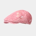 Dettaglio del cappello rosa in velluto a coste con perline di margherita e paillettes - Taglia unica / Rosa