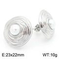 Silver spiral textured metal stud earrings with white pearl center, size 23x22mm - 23x22mm / Style H Steel Color
