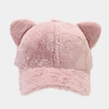 Detailed texture of pink plush baseball cap featuring cute cat ears on a clean background - Pink / Adjustable