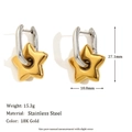 Two-tone stainless steel star earrings with 18K gold finish and silver clasps - Two-tone Pentagram Star Earrings