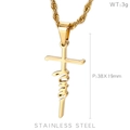 Golden stainless steel necklace featuring a cross pendant with cursive love inscription - Gold (With 550*2.4mm Chain)