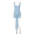 Dettaglio mini abito in pizzo azzurro con vita stretta e dettagli stringati sul davanti - XS / Azzurro