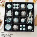 60pcs vintage blue-green Christmas ball set with stars and train ornaments in display box - 60pcs Christmas Ball Box Set / Ice Blue