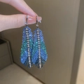 Blue-green gradient bead feather earrings with sparkling rhinestone accent trim - 11# Blue Gradient Feather Shape Style (HE27696)