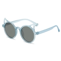 Cute light blue cat ear sunglasses for kids with round grey lenses and transparent frame - Blue Frame Grey Lens
