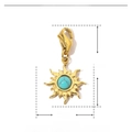 Detailed size chart of a 13mm gold sun pendant with turquoise stone and lobster clasp - Sun Shape-Turquoise Color Natural Stone