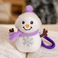 Portachiavi a pupazzo di neve in peluche bianco con cappello viola e fiocco di neve argento - Viola / 12cm