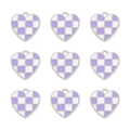 Detailed grid of purple and white checkerboard enamel heart charms for DIY jewelry making - Silver Tone Purple White Checkerboard Heart