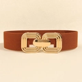 Women's brown elastic waist belt with large golden double ring metal buckle - Camel (19767)