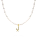 Elegant pearl necklace featuring a gold letter J pendant with sparkling pavé crystals - Letter J