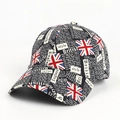 Detail of baseball cap featuring Union Jack flag prints and British graffiti typography - Adjustable / Black