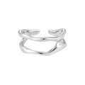 Minimalistischer doppellagiger S925 Sterling Silber Wellenring in poliertem Silberfinish - Einstellbar Offen / JT921 Doppelschichtige hohle Welle