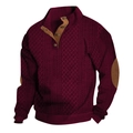 Herren Strickpullover in Weinrot mit Stehkragen und braunen Ellbogenschonern - S / Burgunderrot