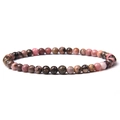 4mm natural rhodonite stone bead stretch bracelet with pink and grey textured finish - Rhodonite with Black Lines