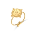 Detailed view of adjustable gold rope ring featuring a celestial starburst signet - Neptune / Adjustable Open