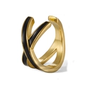 Close-up of golden S925 silver ear cuff featuring black enamel in a double-layer X-shape - Black Enamel - Gold (Single)
