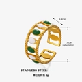 Anello regolabile in acciaio dorato con inserti in smalto verde e bianco - Aperto Regolabile / Stile Smalto Verde e Bianco