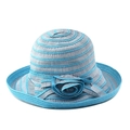 Dames strohoed voor de zomer met blauwe strepen en 3D-bloem voor zonbescherming - M (56-58cm) / Meer blauw