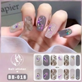 Detailed view of 5D BB-018 nail stickers with marble pattern and gold foil accents - Style BB018