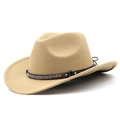 Dettaglio cappello in feltro kaki con fascia etnica e fibbia in metallo argento - M(56-58CM) Regolabile / Cammello