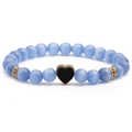 Blaues Katzenauge Perlenarmband mit schwarzem Herzanhänger und goldenen Akzenten - Schwarz