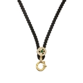 Cordon de collier tressé noir avec fermoir mousqueton doré et pendentif en pierre verte - Or Zircone Verte