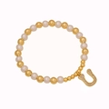 Elegant white pearl and gold bead bracelet featuring a sparkling crystal pave U letter charm - Letter U