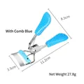 Rizador de pestañas azul con peine y cuerpo de metal plateado, largo de 11,2 cm - Azul