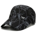 Mesh breathable baseball cap in black with grey geometric patterns and side logo - Black Grey Lines