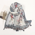 Linen floral scarf with vintage prints and tassels on white background with magazine - Xb189 / 180*90CM