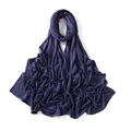 Detail of navy blue mercerized cotton jersey scarf showing fabric texture and stitched edge - Navy Blue (#36)