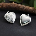 Silver 316L stainless steel heart locket pendant with engraved lines and smooth back - Double Heart Locket 19.5*22.5mm / Hand Polishing