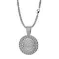 Dettaglio collana hip-hop con ciondolo rotondo ghiacciato e trama catena intrecciata argento - Catena a Spiga Da 60cm / Argento