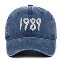 Berretto da baseball vintage in cotone lavato blu con ricamo 1989 per il tempo libero - Blu navy