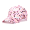 Detailed view of pink and blue sequin checkered pattern on a structured baseball cap - Pink Blue Apricot Checkered (C)