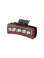 Western style hair claw clip in black plastic with brown panel and turquoise stones - Black Brown Turquoise Stone Vein (90117)