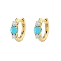 S925 silver hoop earrings with gold plating featuring turquoise and white cubic zirconia - Turquoise (Gold)