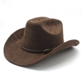 Klassischer dunkelbrauner Wildleder-Cowboyhut mit Lederband und Metallabzeichen - M(56-59CM) / Braun (Wildleder)