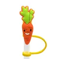 Cute orange carrot silicone straw cover cap with a smiling face and green leaves - Smile Carrot-1704-11
