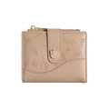 Cartera corta para mujer en cuero PU color albaricoque con relieve floral - Albaricoque